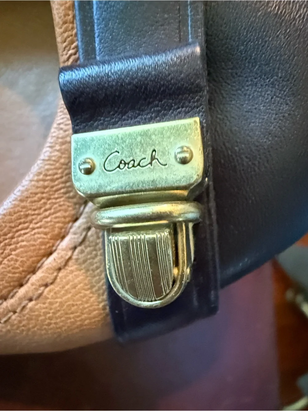 COACH Delphine Tan Black Leather Cap Toe Ballet Flats Buckle 5B Unworn